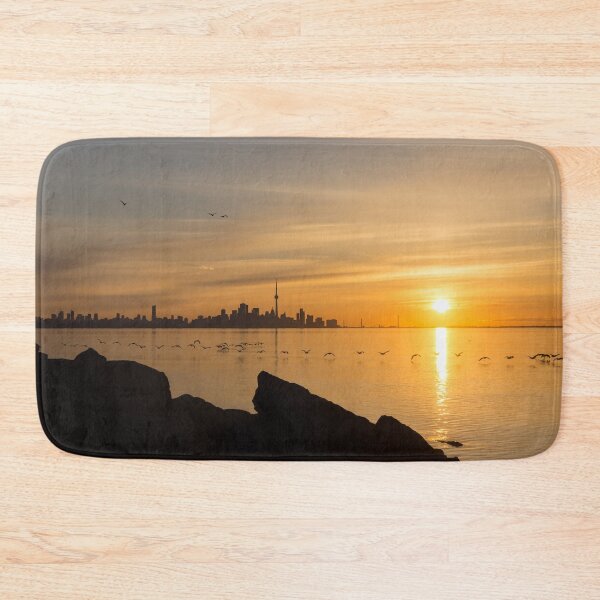 Item preview, Brilliant Sunrise with Birds - Toronto Skyline with Free Flying Cormorants designed and sold by Georgia Mizuleva.