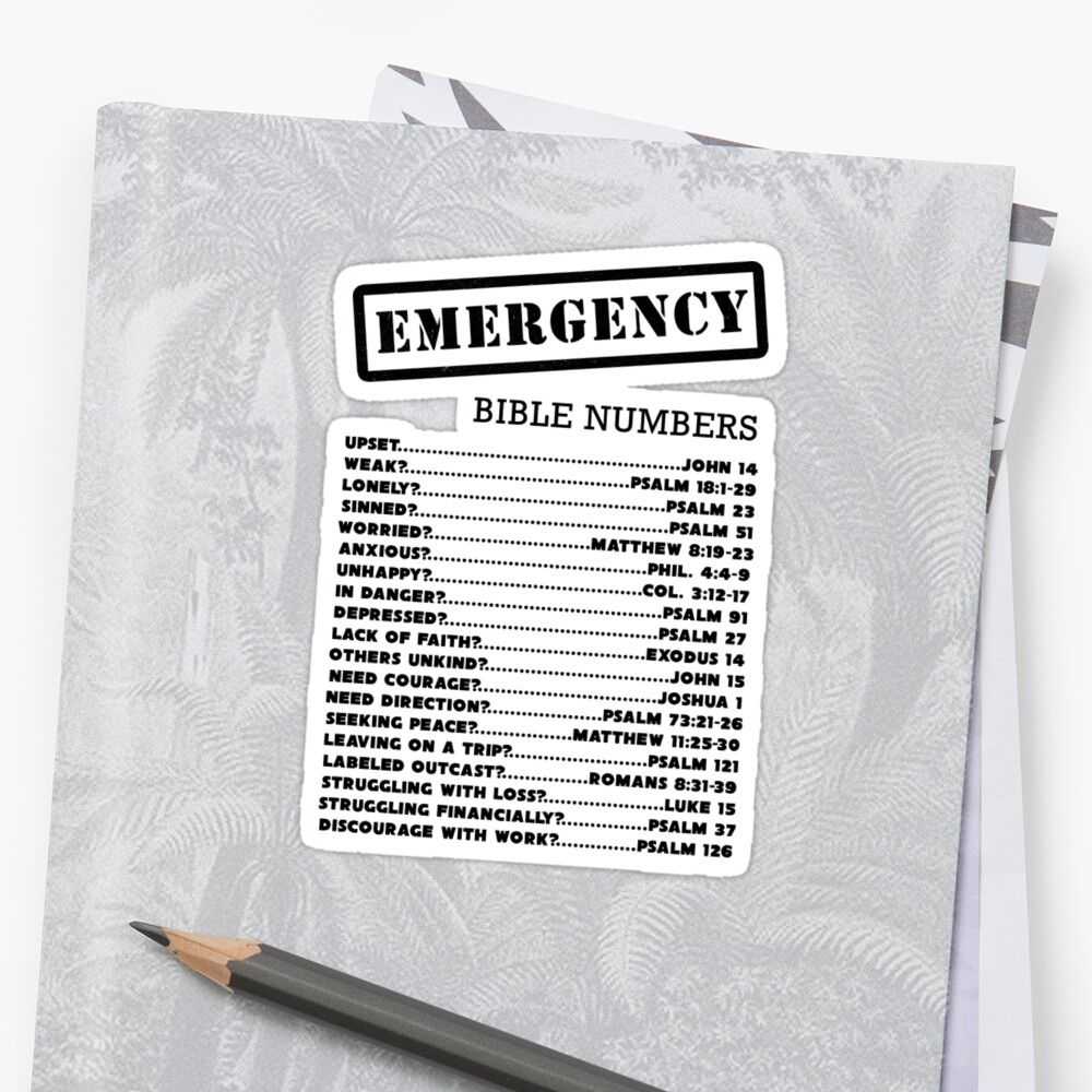emergency bible numbers sticker by jenielsondesign