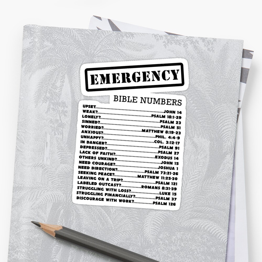 emergency bible numbers sticker by jenielsondesign redbubble