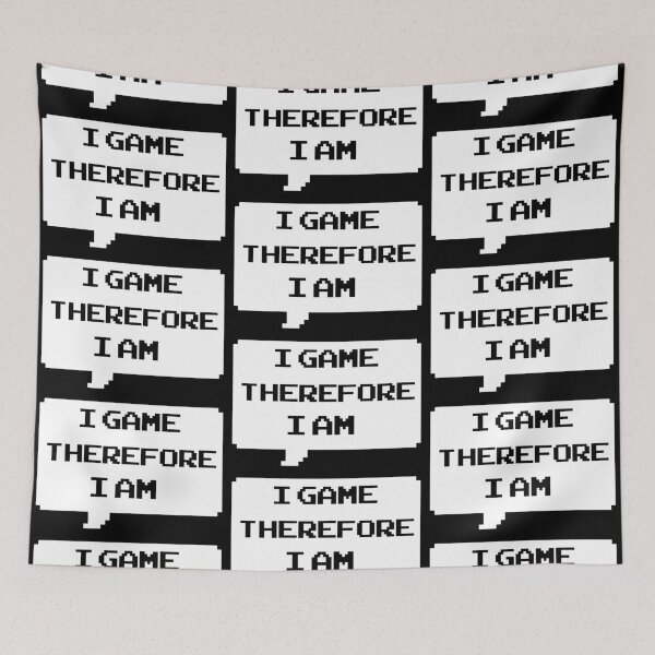 Item preview, I game therefore I am funny gamer Classic retro arcade style Black and White speech bubble (dark mode) designed and sold by Deegital18.