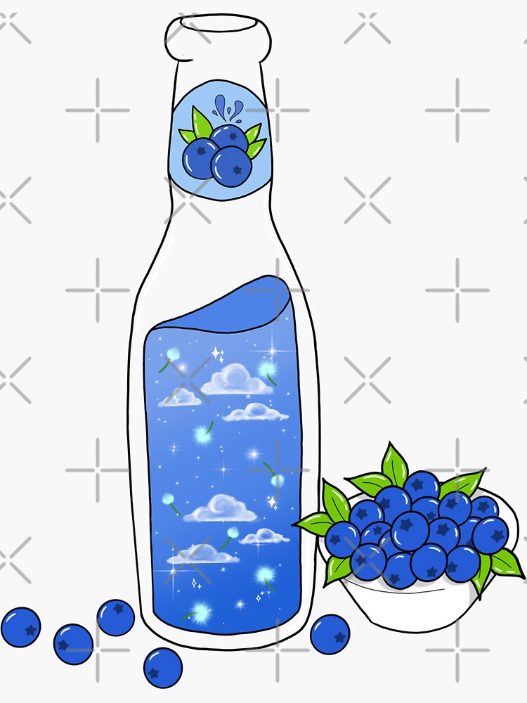 "Blueberry Juice with Flowers and Clouds" Sticker for Sale by