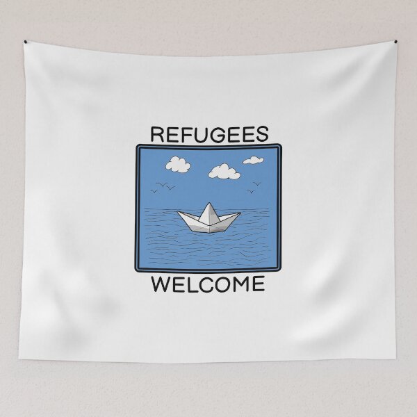 Item preview, Refugees Welcome Refugee Protest No Racism Boat Gift designed and sold by CreatDifference.