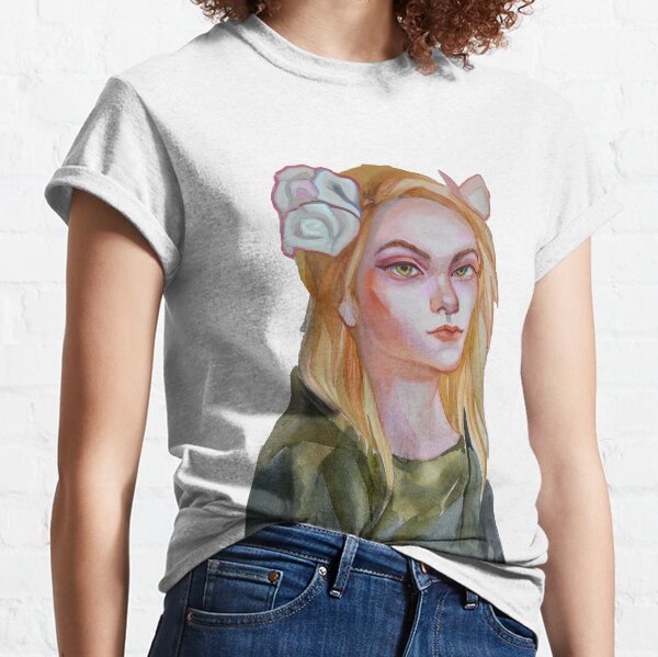 blonde woman hand drawn portrait. painting art elf girl flowers wreath. graphics sketch fashion illustration Classic T-Shirt
