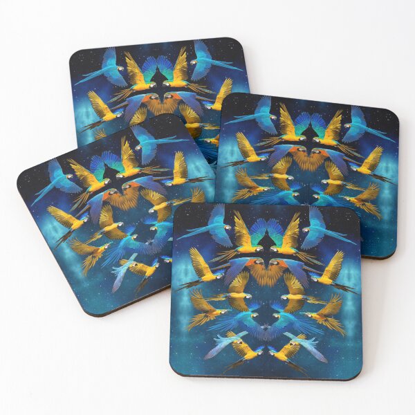 Item preview, Flock of Blue and Gold Macaws with Blue Galactic Background designed and sold by JungleVision.
