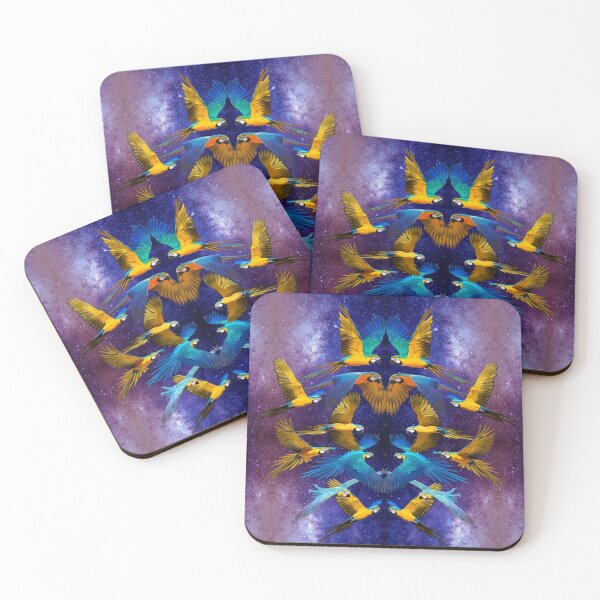 Item preview, Flock of Blue and Gold Macaws with Purple Galactic Background designed and sold by JungleVision.