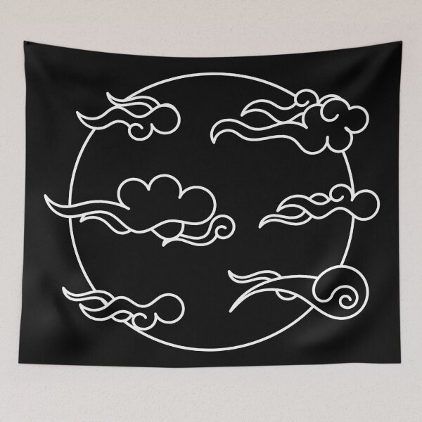Item preview, Japanese Wind Clouds Line Art Black designed and sold by Qestro.