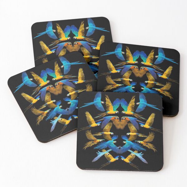 Item preview, Flock of Blue and Gold Macaws with Black Background designed and sold by JungleVision.