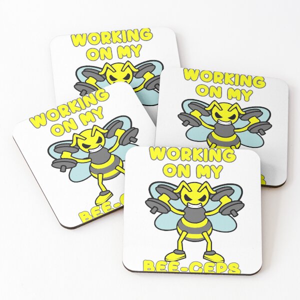 Item preview, Working On My Bee-Ceps Funny Bee Dumbbells Gym Quote designed and sold by KatesFunnyArt.