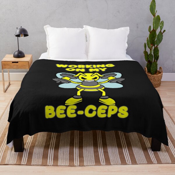 Item preview, Working On My Bee-Ceps Funny Bee Dumbbells Gym Quote designed and sold by KatesFunnyArt.