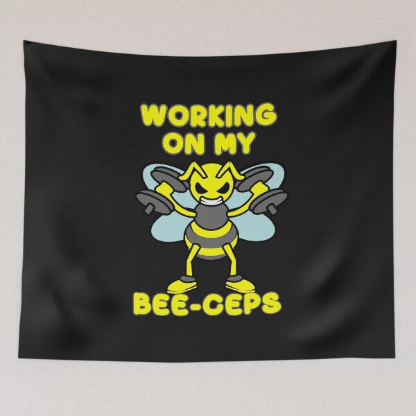 Item preview, Working On My Bee-Ceps Funny Bee Dumbbells Gym Quote designed and sold by KatesFunnyArt.