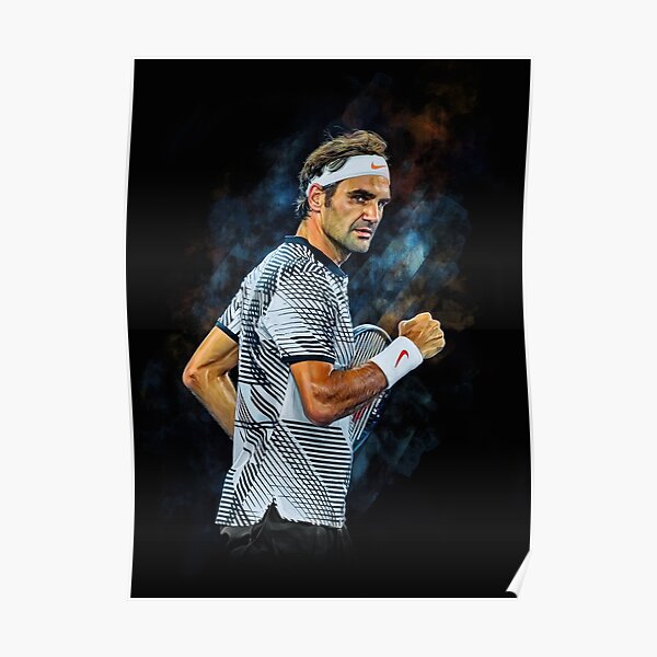 Roger Federer bei den Australian Open 2017. Komm schon, Geste. Digitales Grafikdruckplakat. Kunstgeschenk für Tennisfans. Poster