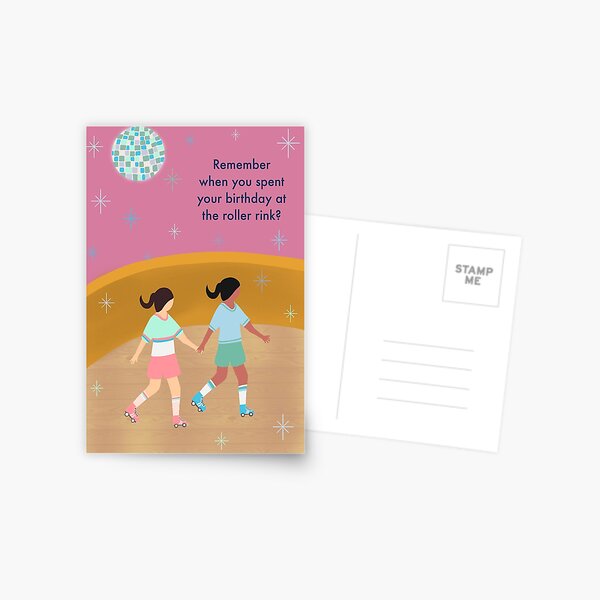 Retro Disco Roller Skating Birthday Postcard
