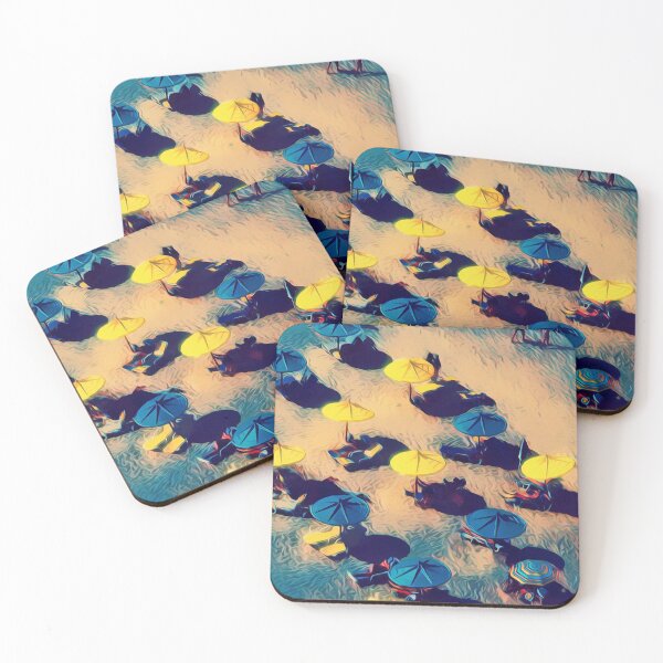 Item preview, Beach parasols and tourists on beach catching sun. designed and sold by Rui Valverde.