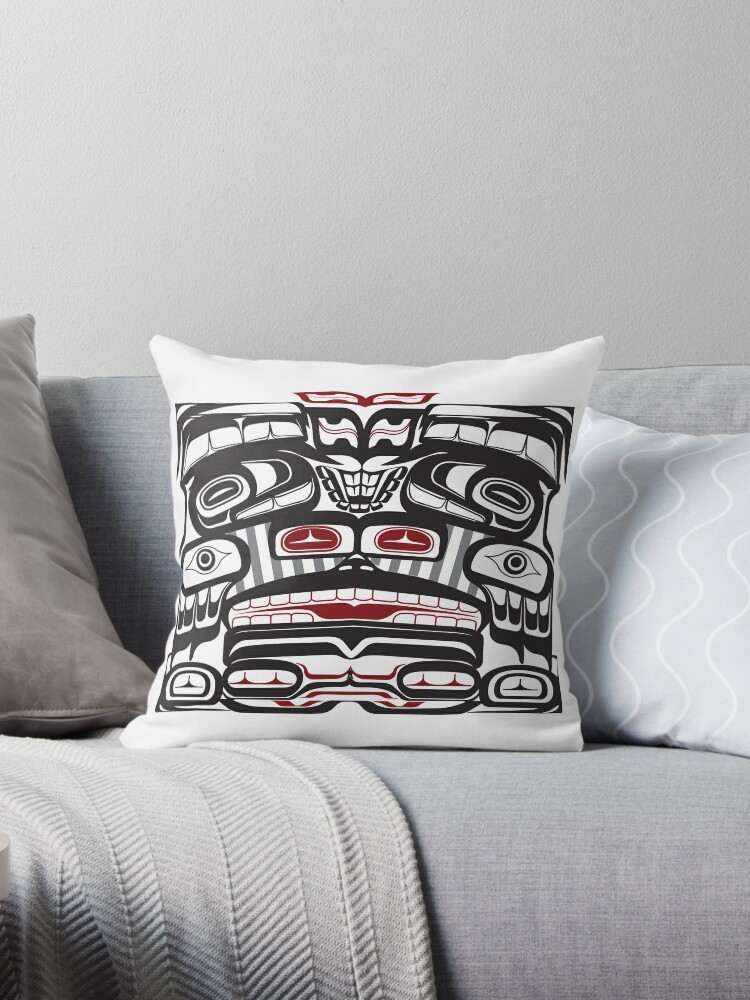 Thunderbird Bear Orca Totem Pole, coastal Salish Haida pacific north west  formline design native american | Throw Pillow