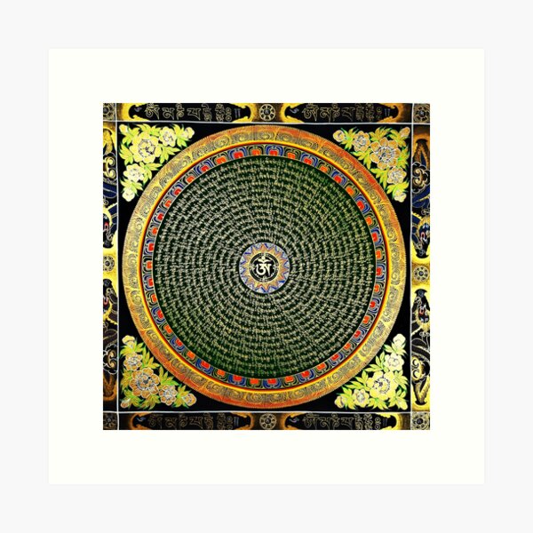 Item preview, Om Mantra Mandala Green Thangka designed and sold by GuyBlank.