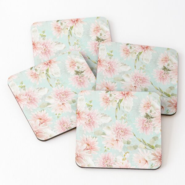 Item preview, Real blush Chrysantemum flower Botanical Garden pattern on teal Nightgarden designed and sold by UtArt.