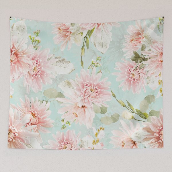 Item preview, Real blush Chrysantemum flower Botanical Garden pattern on teal Nightgarden designed and sold by UtArt.