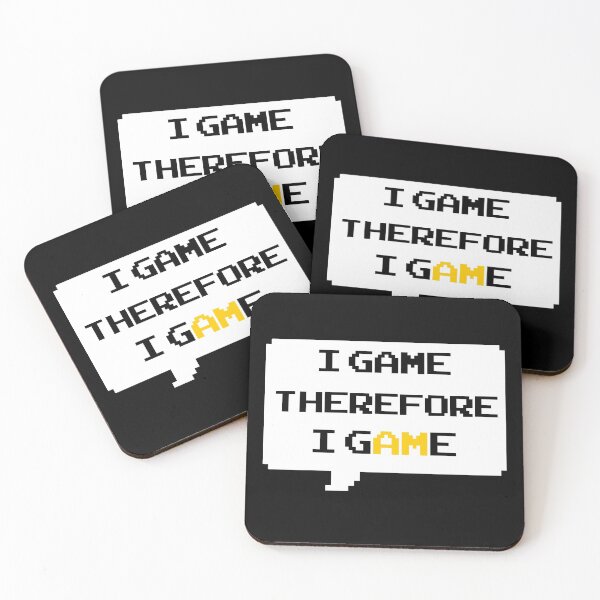 Item preview, I game therefore I am funny I game thefore I GAME pun gamer Classic retro arcade style Black, Yellow and White speech bubble (dark mode) designed and sold by Deegital18.