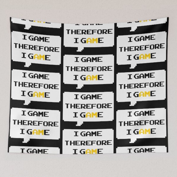 Item preview, I game therefore I am funny I game thefore I GAME pun gamer Classic retro arcade style Black, Yellow and White speech bubble (dark mode) designed and sold by Deegital18.