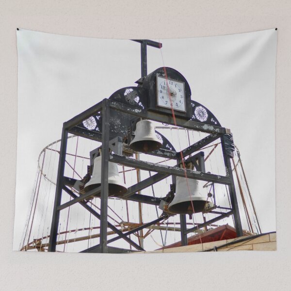 Item preview, Black scaffolding with bells on a church in Nazareth designed and sold by elenah0707.