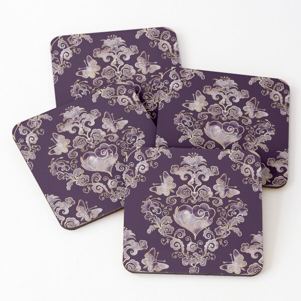 Artikelvorschau, Heart-Damask on dark violet entworfen und verkauft von pearlposition.