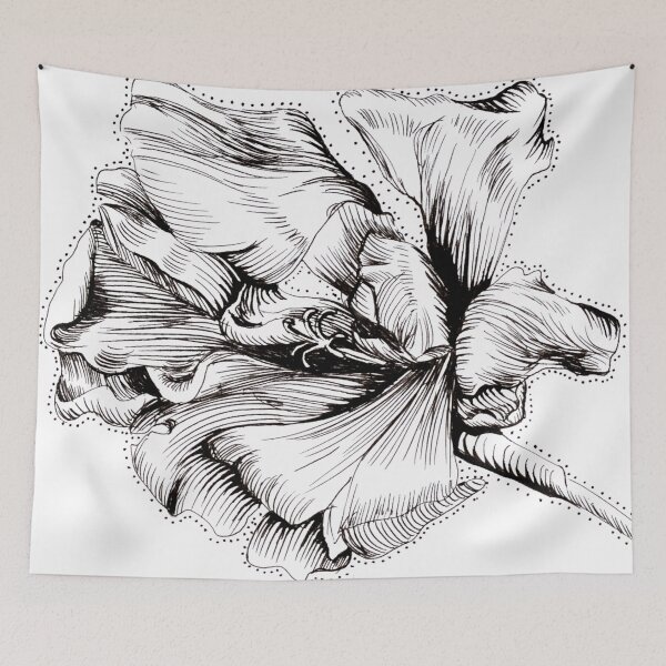 Item preview, Black and white flower drawn with fineliner lineart nature designed and sold by elenah0707.