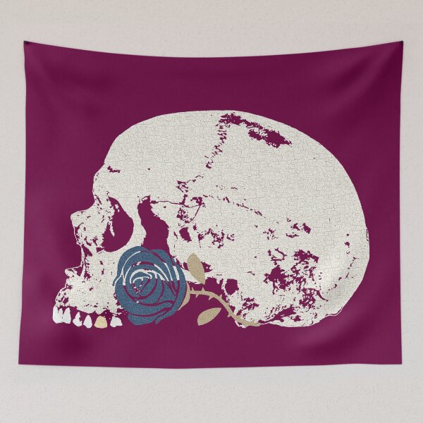 Item preview, Skull beside a Deep Blue Rose in Crackle Pattern designed and sold by RawSunArt.