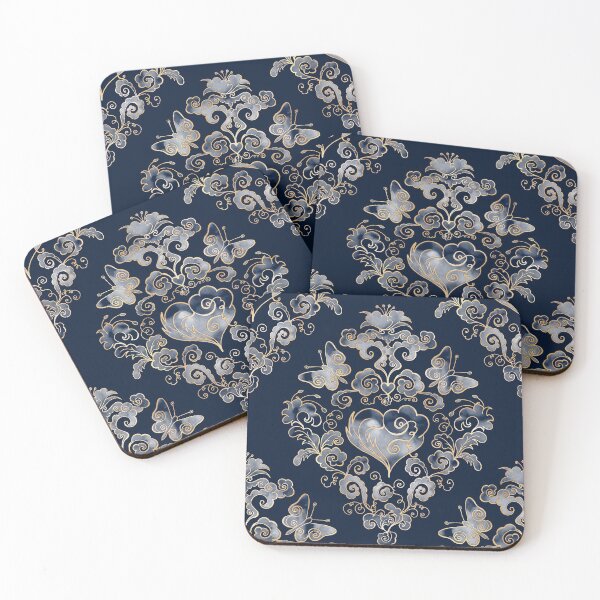 Artikelvorschau, Heart-Damask on dark blue entworfen und verkauft von pearlposition.