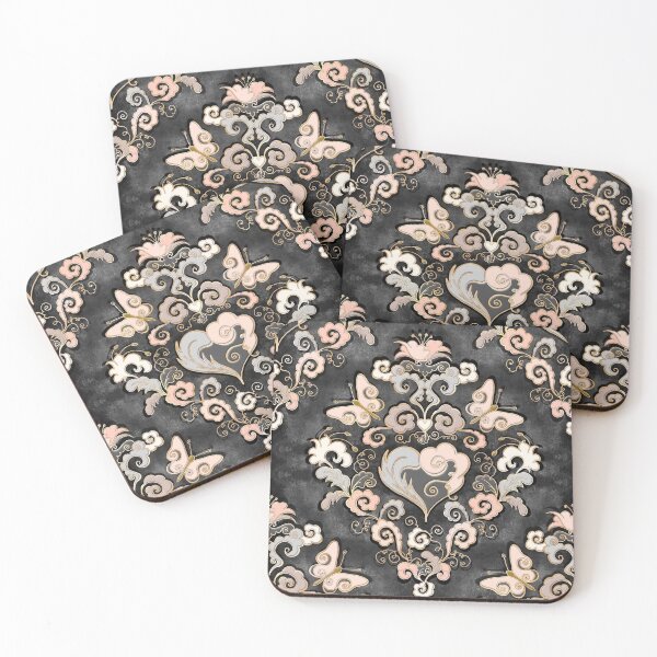 Artikelvorschau, Pastel Heart-Damask on black entworfen und verkauft von pearlposition.