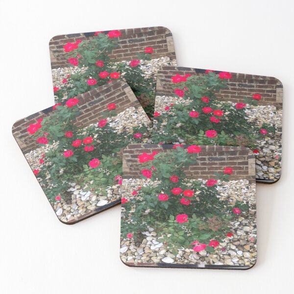 Item preview, Flower Garden of Red Roses in Sea Stones Against Brick Wall designed and sold by NadeenInspires.
