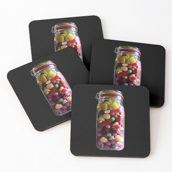 Item preview, colorful candies in a glass jar on a black background designed and sold by Michaelerch.