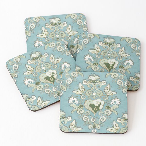 Artikelvorschau, Pastel green Heart-Damask on aqua entworfen und verkauft von pearlposition.