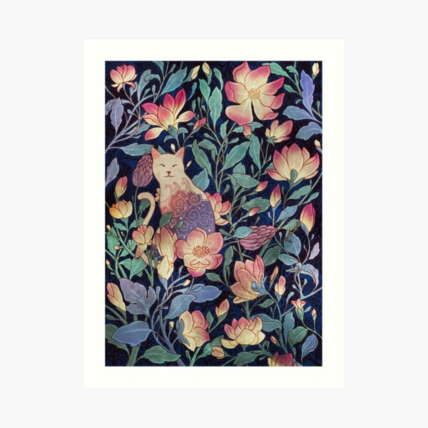 Cat and Magnolia Art Print