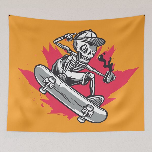 Item preview, Skeleton Skateboarder with Cup of Coffee designed and sold by SLAG-Creative.