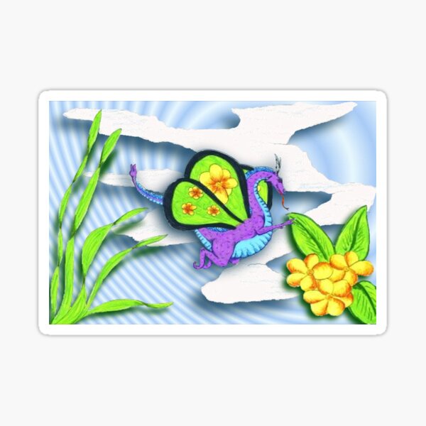 Happy Dragon Enjoying A Spring Flower Sticker