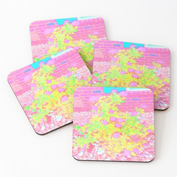 Item preview, Pastel Rose Flower Garden with Sea Stones Against Pink/Purple Brick Wall designed and sold by NadeenInspires.