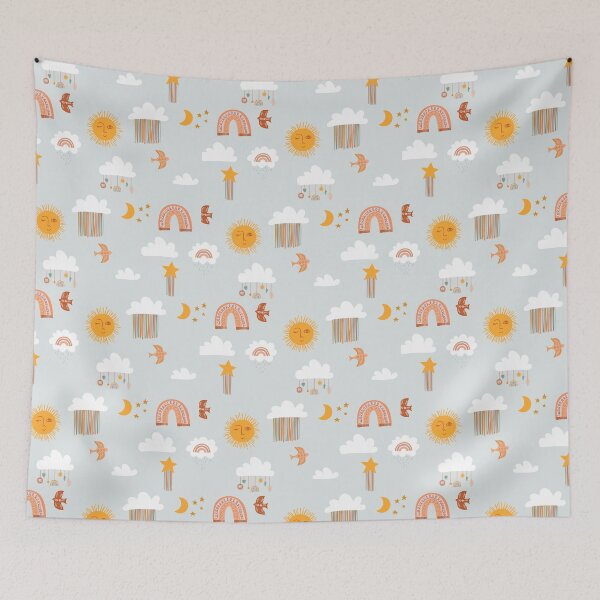 Item preview, Bohemian Aesthetic Rainbow, Sun, Moon Pattern Grey Background designed and sold by DesignLabMedia.