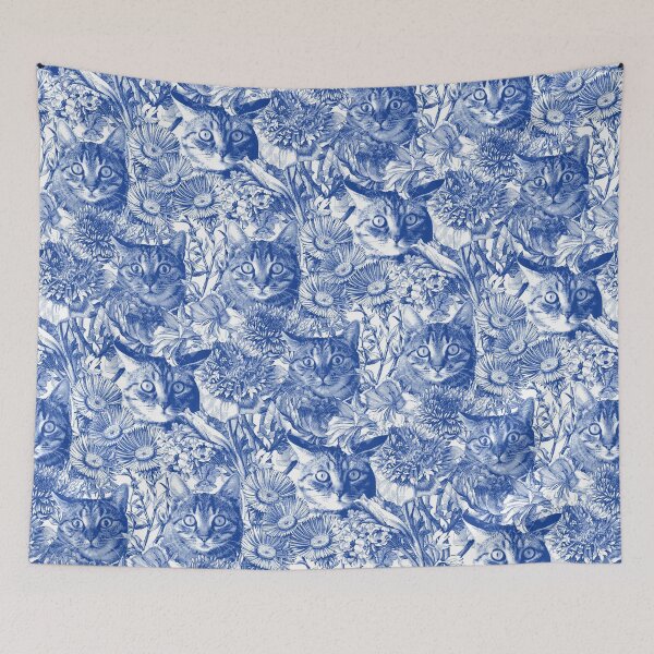 Item preview, spooked surprise cat flower bouquet engraving-china blue designed and sold by Giddygoatthe3rd.