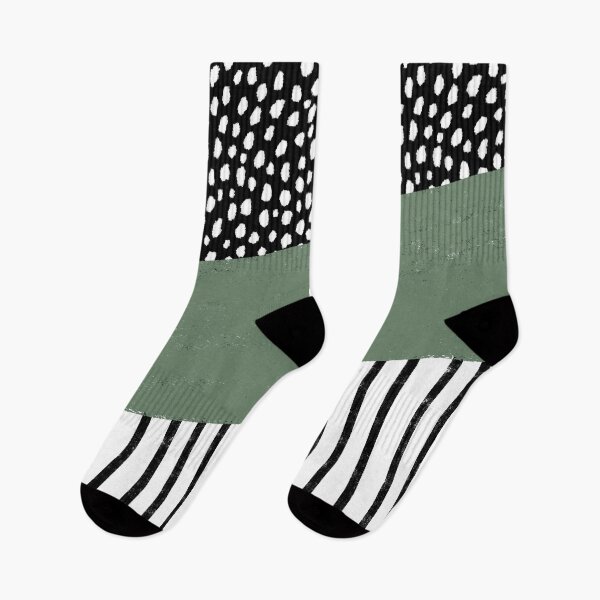 Item preview, Polka Dots and Stripes Pattern (black/white/sage green) designed and sold by Design Minds Boutique.