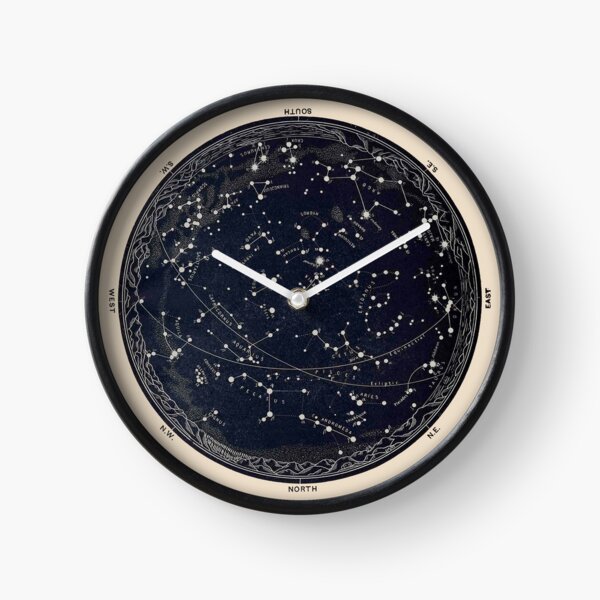 Antique Map of the Night Sky, 19th century astronomy Clock