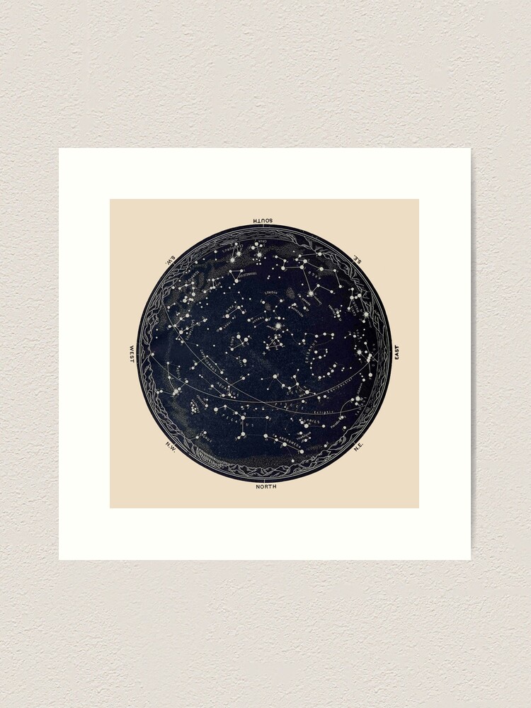 Alternate view of Antique Map of the Night Sky, 19th century astronomy Art Print
