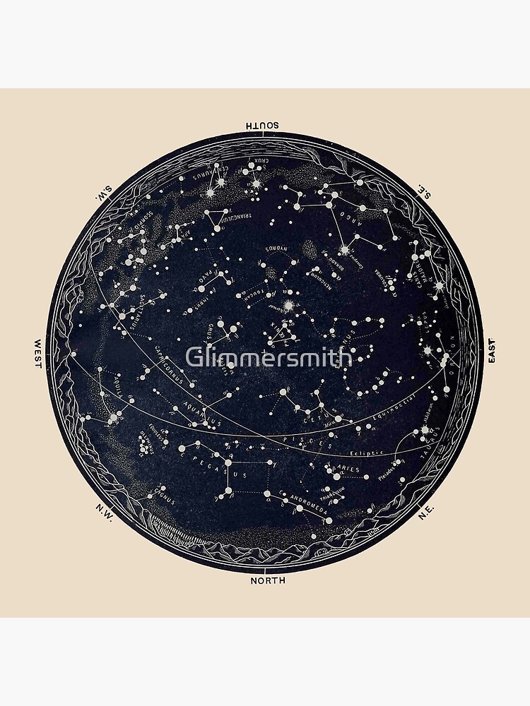 Antique Map of the Night Sky, 19th century astronomy by Glimmersmith