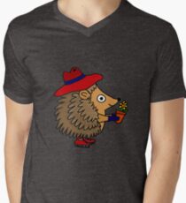 Cool Funny Hedgehog with Flower Men's V-Neck T-Shirt