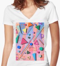 80s pop retro pattern 2 Women's Fitted V-Neck T-Shirt