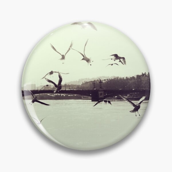 Item preview, Seagulls flying by the river, black and white photography in Lyon designed and sold by CarolinaReina.