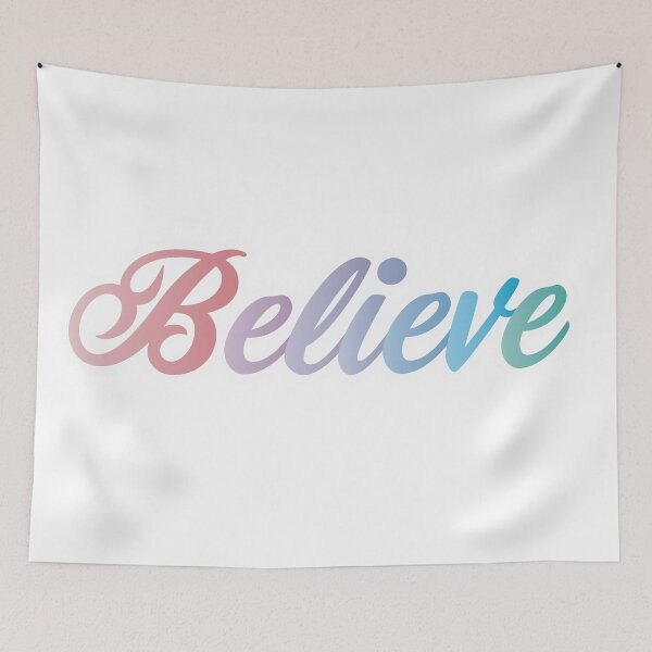 Item preview, Beautiful Believe sticker in script filled with pastel gradients designed and sold by StickersbyVW.