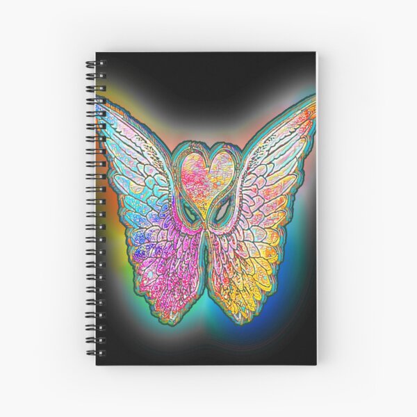 GlowingRainbow Angel Wings and a Heart Spiral Notebook