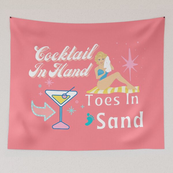 Item preview, Retro Cocktails In Hand Toes In Sand Vintage Pink designed and sold by concettaellis.
