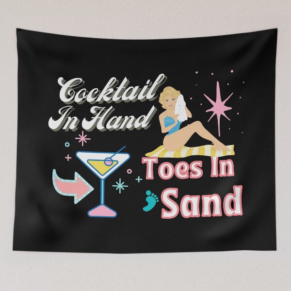 Item preview, Retro Cocktails In Hand Toes In Sand Vintage Black designed and sold by concettaellis.