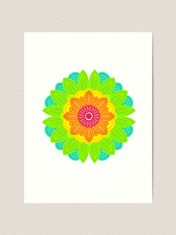 Thumbnail 1 of 3, Art Print, Neon mandala designed and sold by RMSdesigns.
